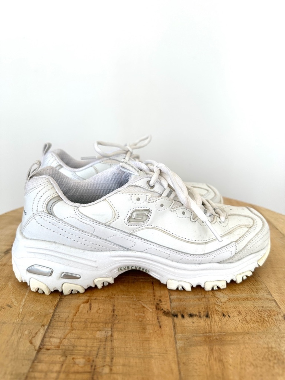 Skechers Women's White Athletic Lace-Up Sneakers, Leather Upper